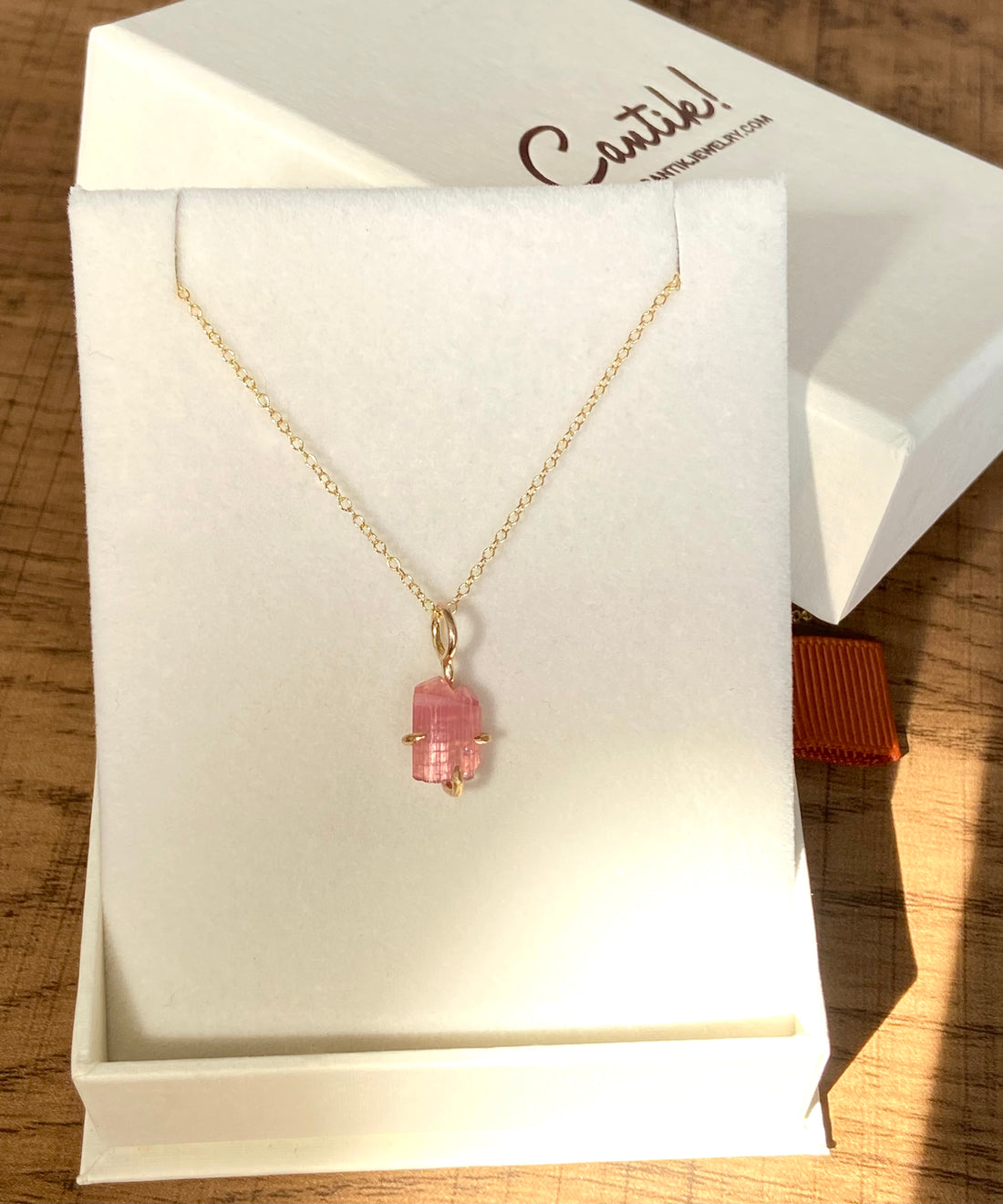 Raw Pink Tourmaline Pendant Necklace, October Birthstone Necklace