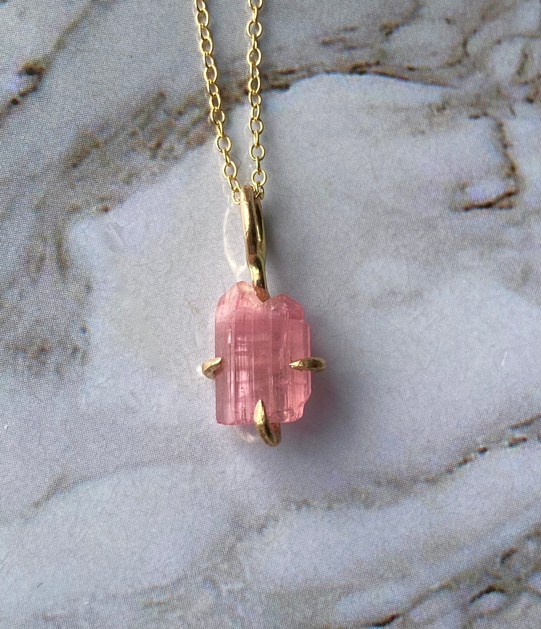 Raw Pink Tourmaline Pendant Necklace, October Birthstone Necklace