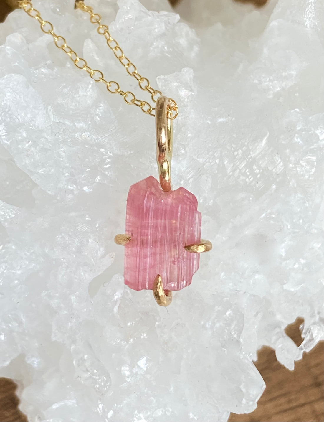 Raw Pink Tourmaline Pendant Necklace, October Birthstone Necklace