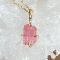 Raw Pink Tourmaline Pendant Necklace, October Birthstone Necklace