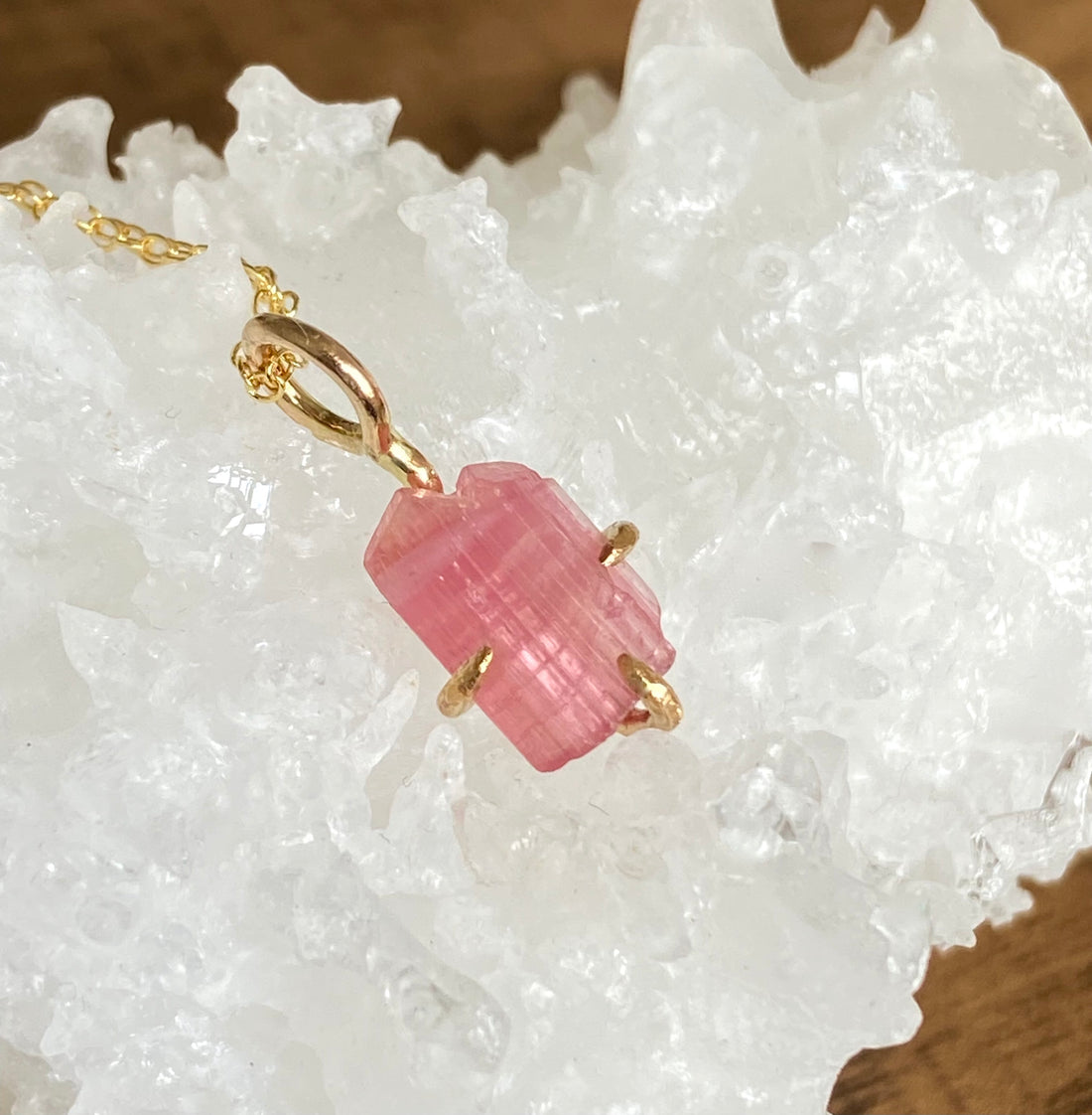 Raw Pink Tourmaline Pendant Necklace, October Birthstone Necklace