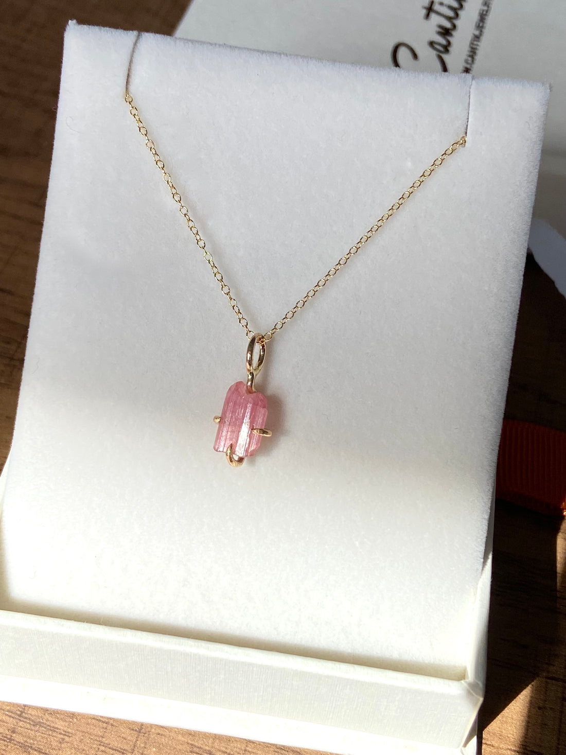 Raw Pink Tourmaline Pendant Necklace, October Birthstone Necklace