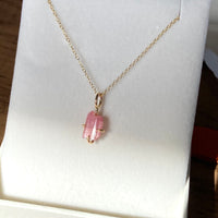 Raw Pink Tourmaline Pendant Necklace, October Birthstone Necklace
