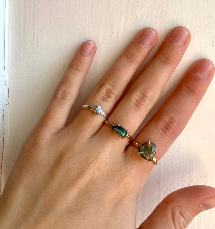 Green Watermelon Tourmaline Slice Ring, October Birthstone Ring