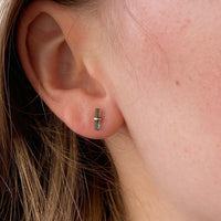 Raw Indicolite Teal Blue Green Tourmaline and Solid 14k Gold Stud Earrings, October Birthstone Earrings
