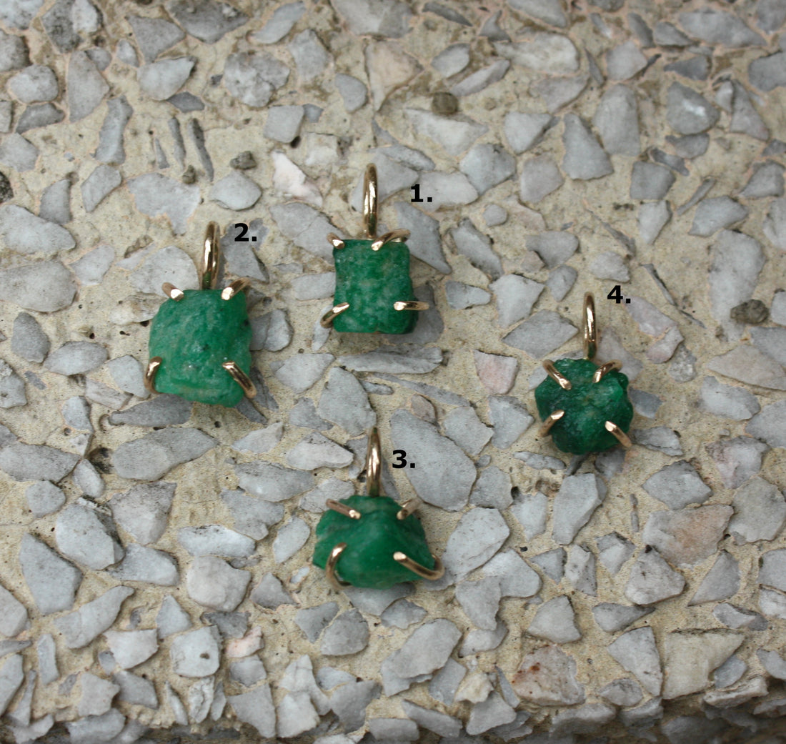 Raw Emerald Pendant Necklace, May Birthstone Necklace