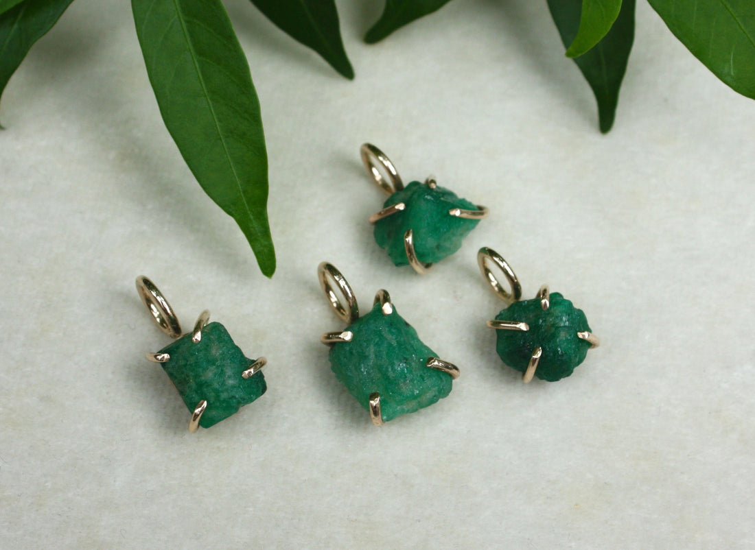 Raw Emerald Pendant Necklace, May Birthstone Necklace
