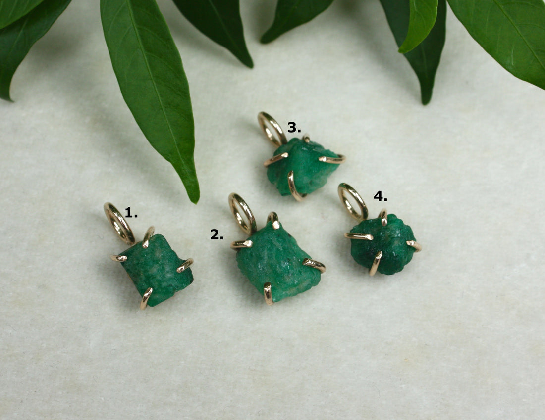 Raw Emerald Pendant Necklace, May Birthstone Necklace