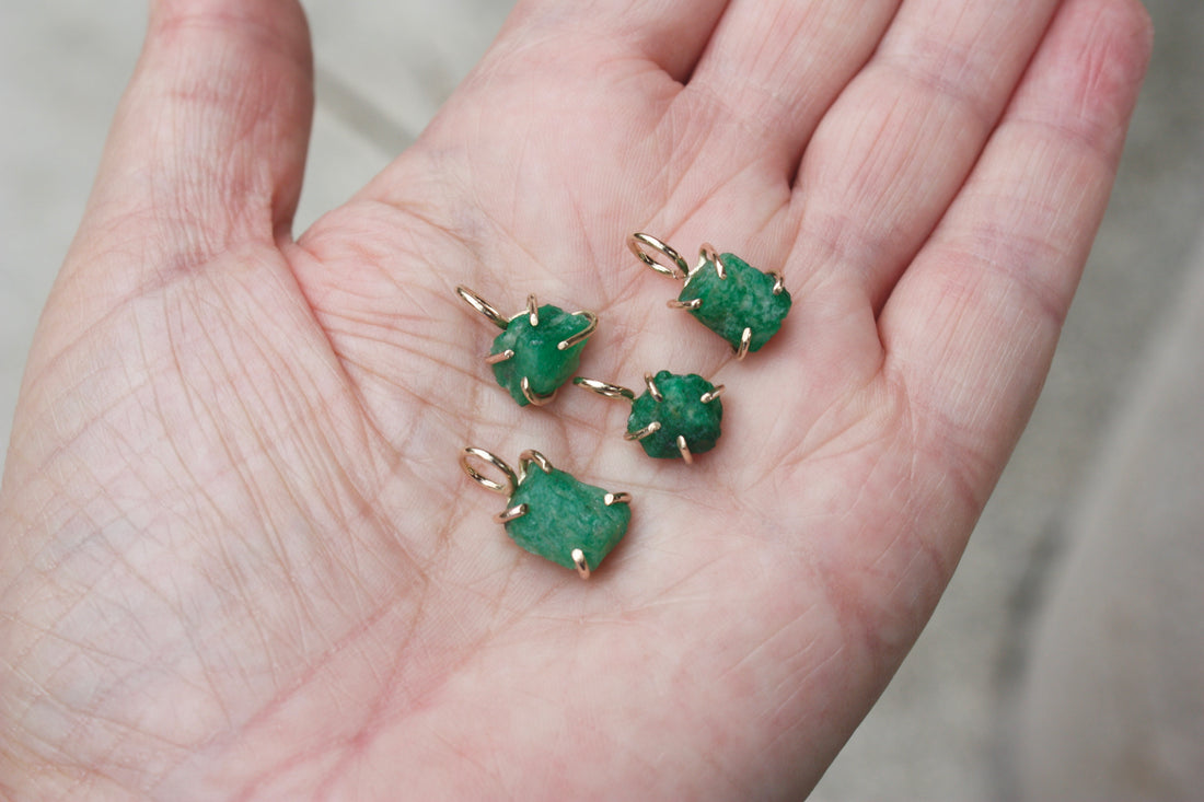 Raw Emerald Pendant Necklace, May Birthstone Necklace