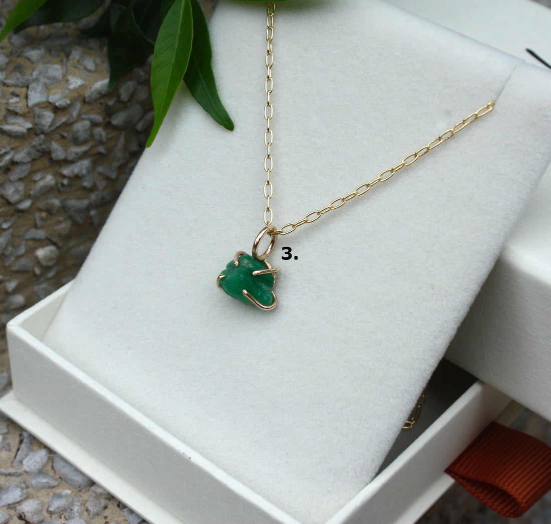 Raw Emerald Pendant Necklace, May Birthstone Necklace