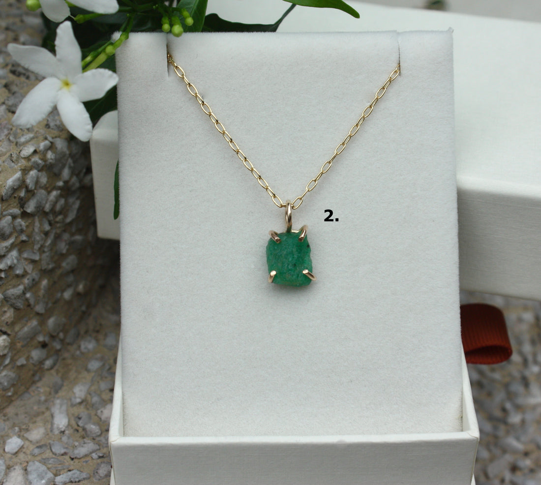 Raw Emerald Pendant Necklace, May Birthstone Necklace
