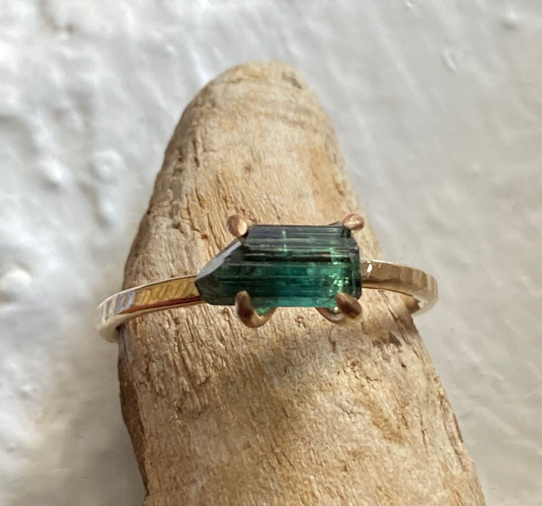 Raw Indicolite Blue Tourmaline Ring, October Birthstone Ring