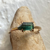 Raw Indicolite Blue Tourmaline Ring, October Birthstone Ring