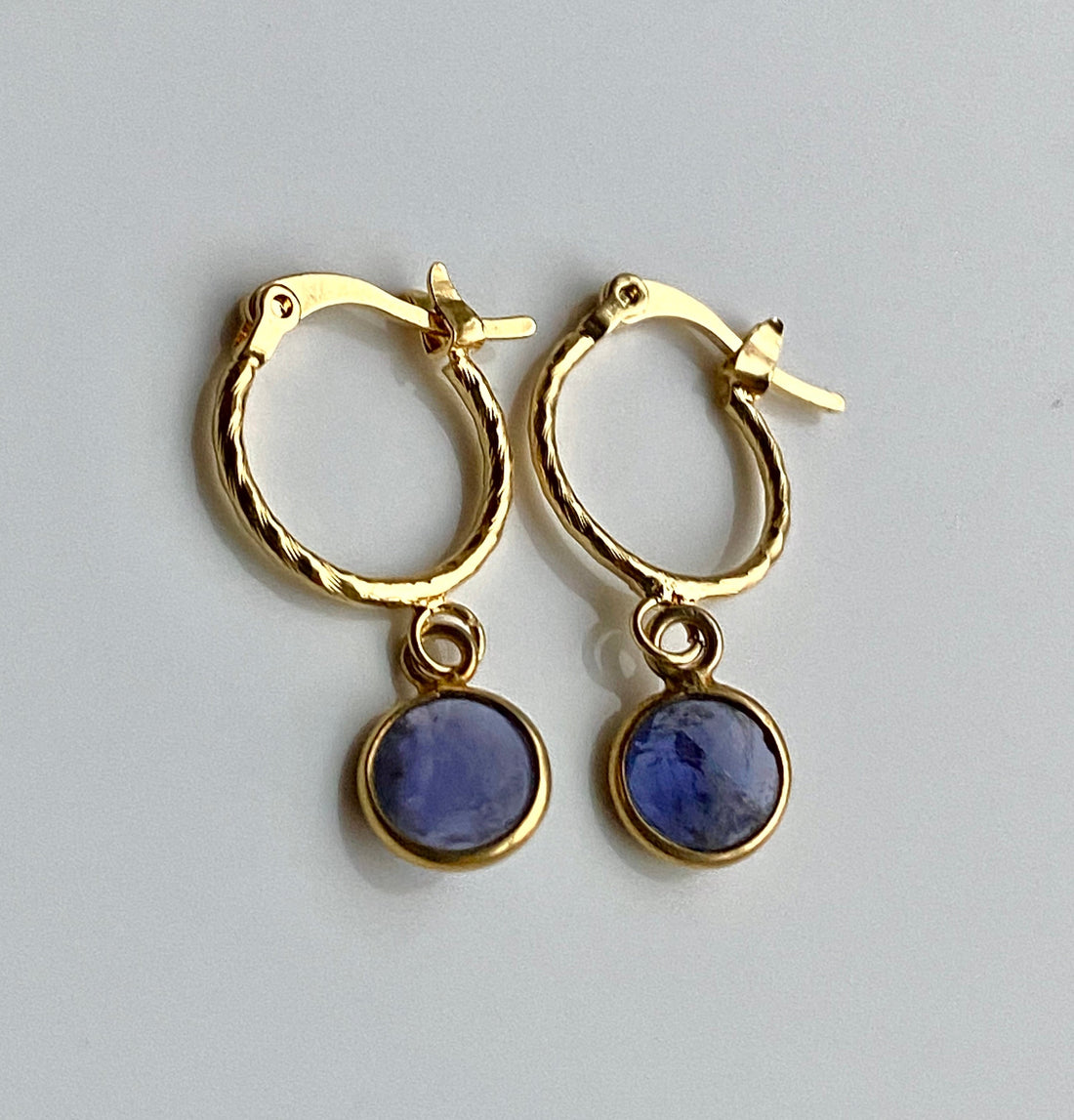 Iolite Textured Hoop Earrings, September Birthstone Earrings