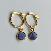 Iolite Textured Hoop Earrings, September Birthstone Earrings