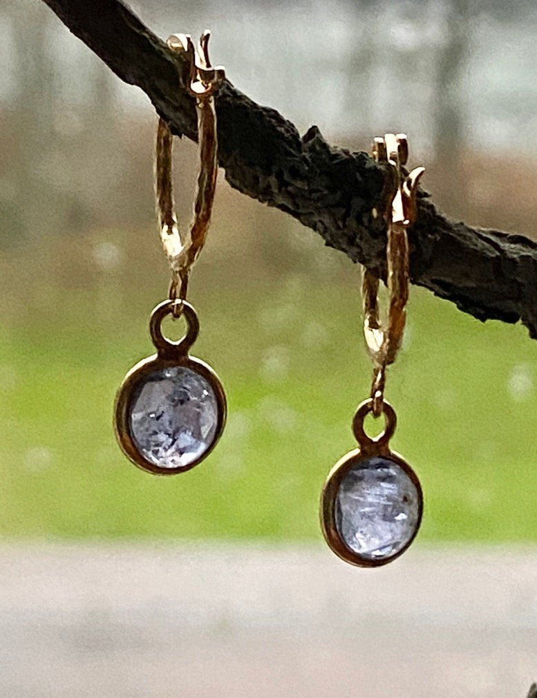 Iolite Textured Hoop Earrings, September Birthstone Earrings
