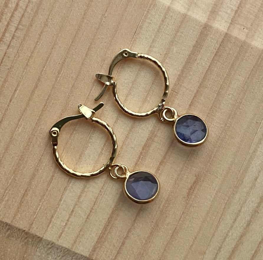 Iolite Textured Hoop Earrings, September Birthstone Earrings