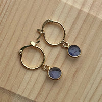 Iolite Textured Hoop Earrings, September Birthstone Earrings
