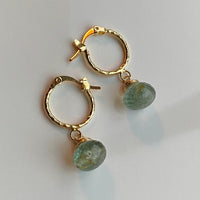 Moss Aquamarine Textured Hoop Earrings, March Birthstone Earrings