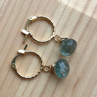 Moss Aquamarine Textured Hoop Earrings, March Birthstone Earrings