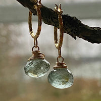 Moss Aquamarine Textured Hoop Earrings, March Birthstone Earrings