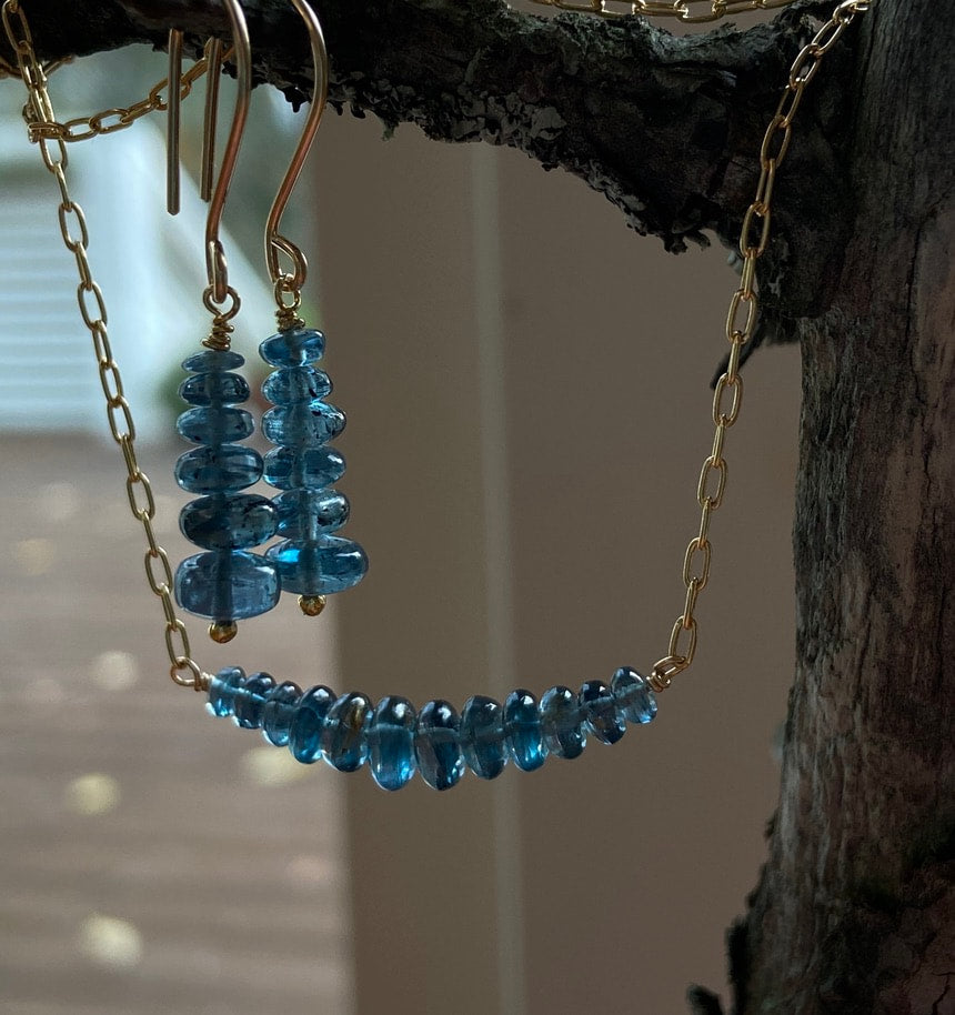 Orissa Teal Blue Kyanite Bar Necklace