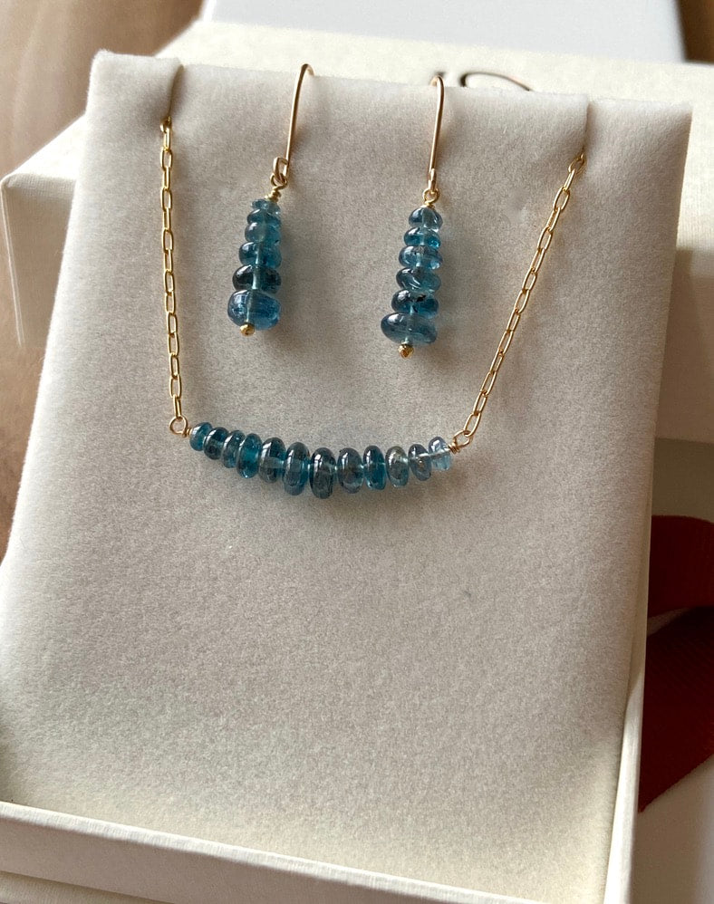 Orissa Teal Blue Kyanite Bar Necklace