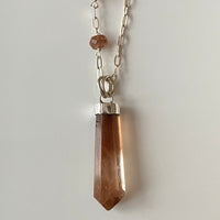 Golden Orange Brown Ombre Topaz Crystal Point Pendant and Brown Tourmaline Necklace, November Birthstone Necklace