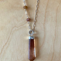 Golden Orange Brown Ombre Topaz Crystal Point Pendant and Brown Tourmaline Necklace, November Birthstone Necklace
