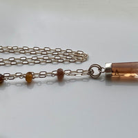 Golden Orange Brown Ombre Topaz Crystal Point Pendant and Brown Tourmaline Necklace, November Birthstone Necklace