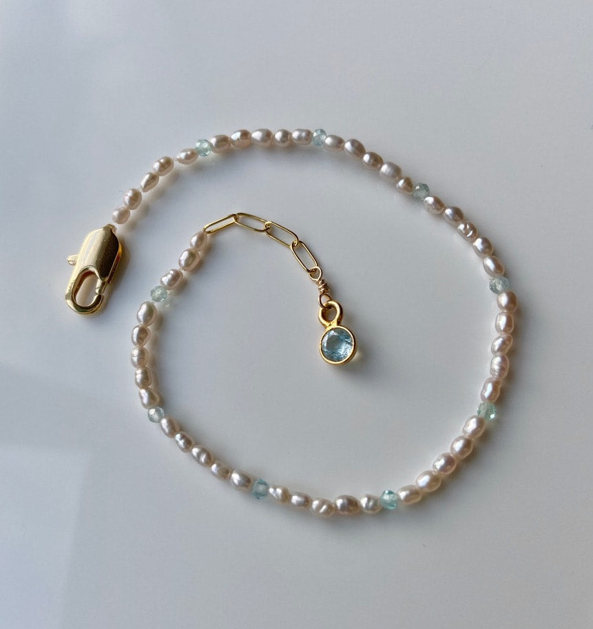 Sky Blue Topaz and Rice Pearl Bracelet