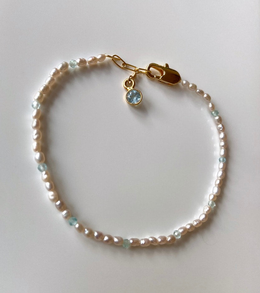 Sky Blue Topaz and Rice Pearl Bracelet