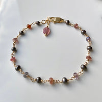 Multi Color Spinel, Mozambique Sapphire and Pearl Rosary Bracelet