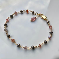 Multi Color Spinel, Mozambique Sapphire and Pearl Rosary Bracelet