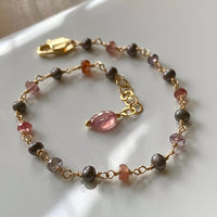 Multi Color Spinel, Mozambique Sapphire and Pearl Rosary Bracelet