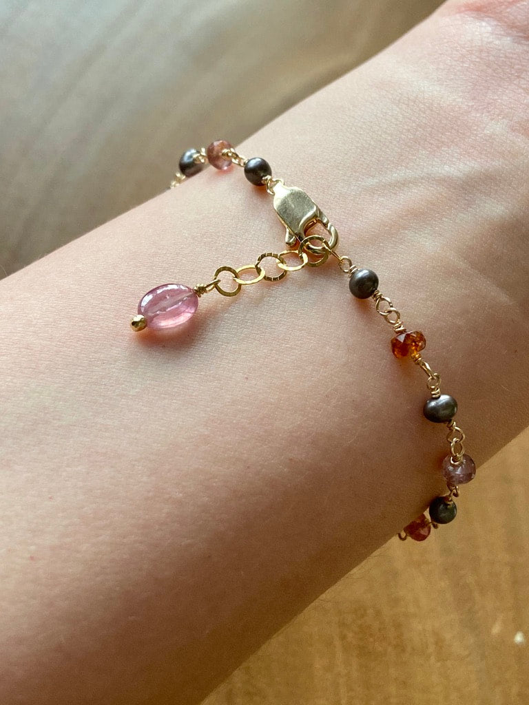 Multi Color Spinel, Mozambique Sapphire and Pearl Rosary Bracelet