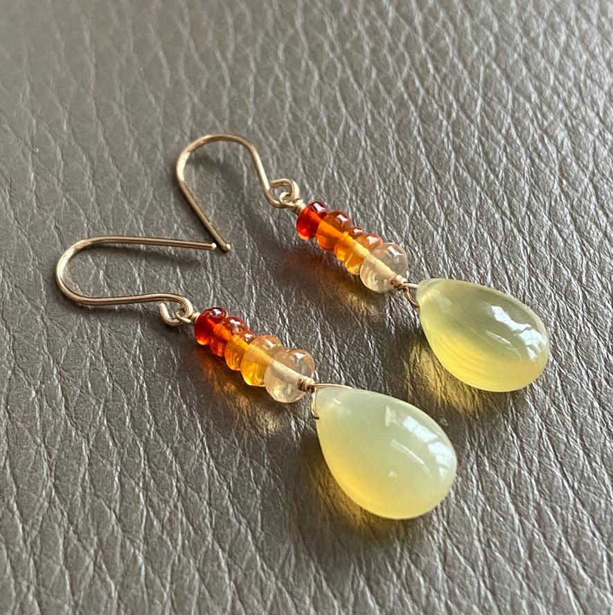 Mexican Fire Opal and Yellow Opal Earrings