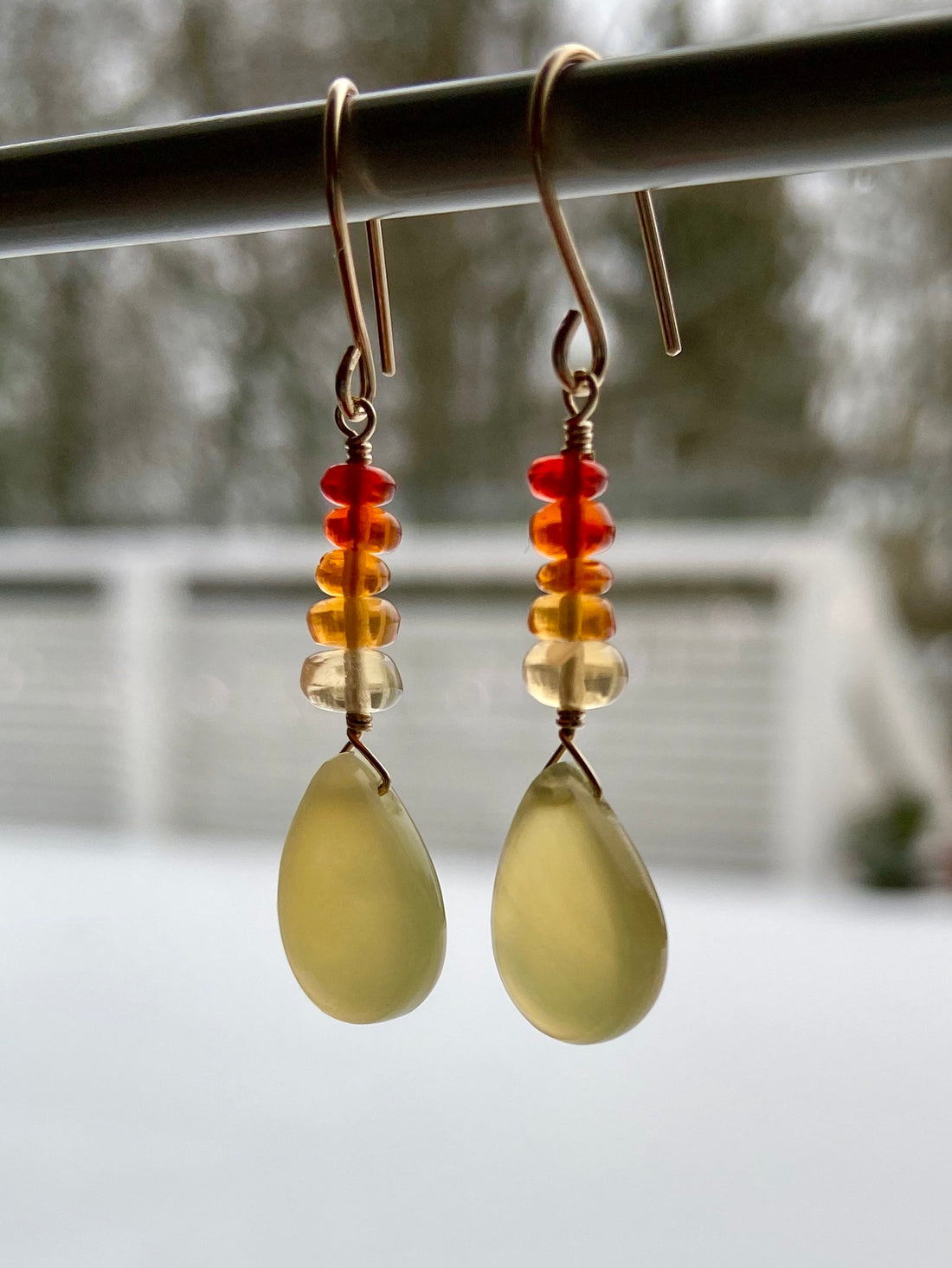 Mexican Fire Opal and Yellow Opal Earrings