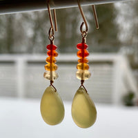 Mexican Fire Opal and Yellow Opal Earrings