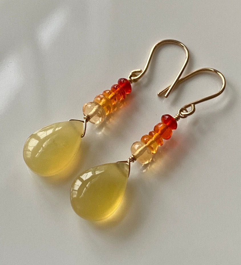 Mexican Fire Opal and Yellow Opal Earrings