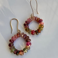 Watermelon Tourmaline Beaded Hoop Earrings