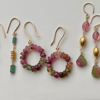 Watermelon Tourmaline Beaded Hoop Earrings