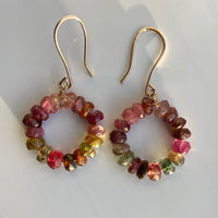 Watermelon Tourmaline Beaded Hoop Earrings