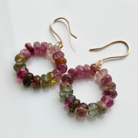 Watermelon Tourmaline Beaded Hoop Earrings