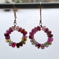Watermelon Tourmaline Beaded Hoop Earrings