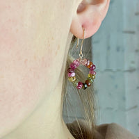 Watermelon Tourmaline Beaded Hoop Earrings