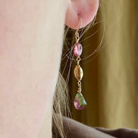 Long Bicolor Watermelon Tourmaline and Pink Mozambique Sapphire Earrings
