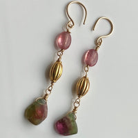 Long Bicolor Watermelon Tourmaline and Pink Mozambique Sapphire Earrings