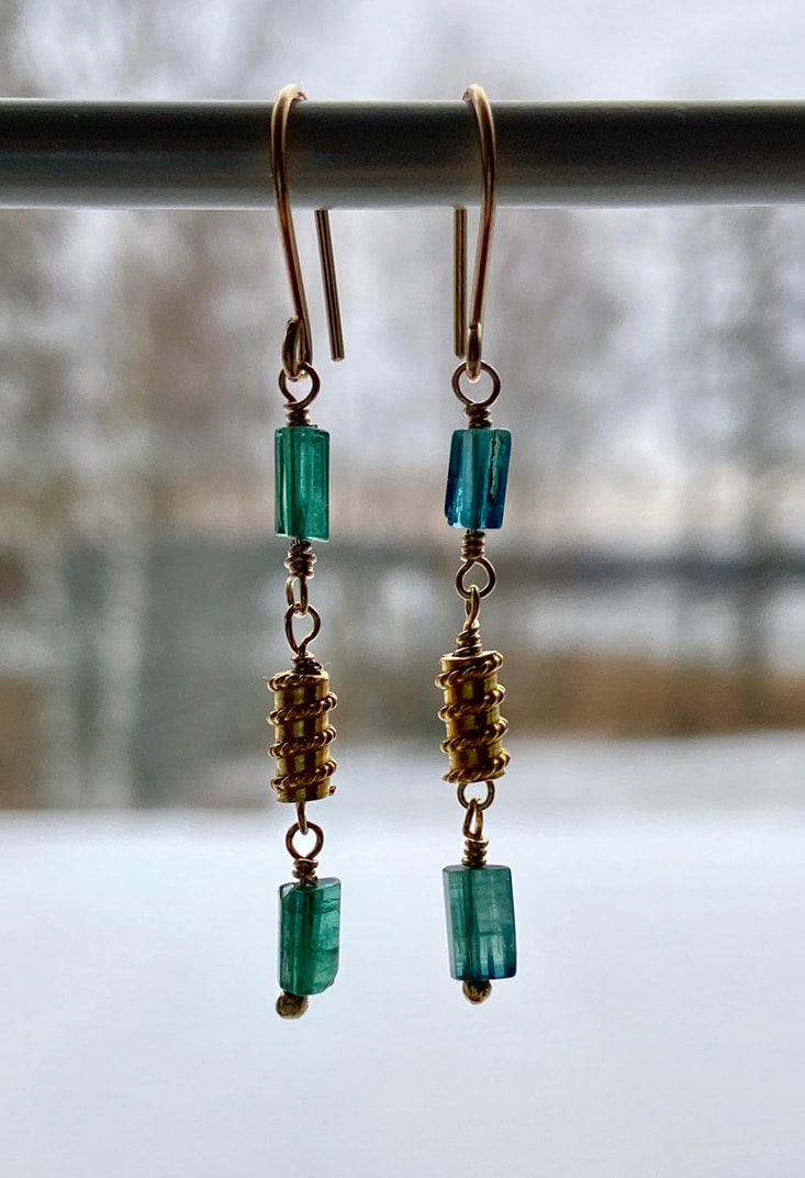 Long Indicolite Tourmaline Earrings