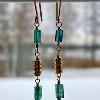 Long Indicolite Tourmaline Earrings